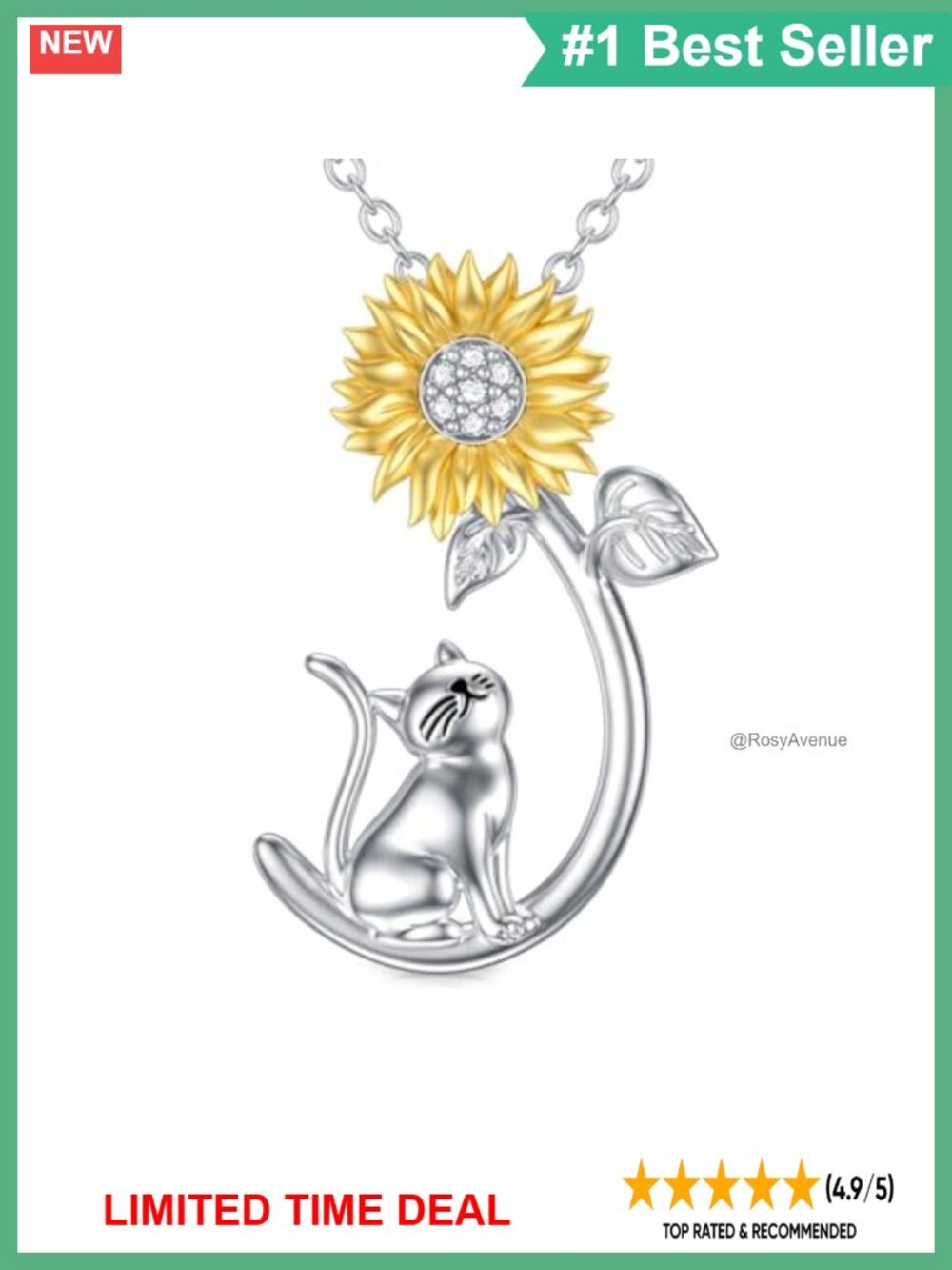 Sterling Silver Sunflower Cat Pendant Necklace
